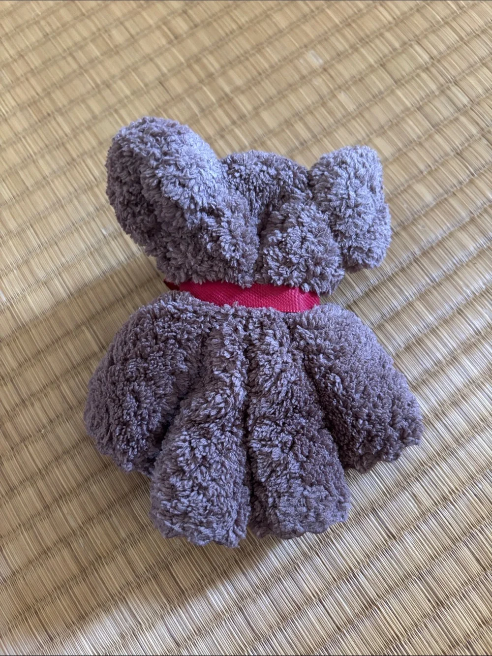 Small Brown Teddy-shaped Towel with Bow